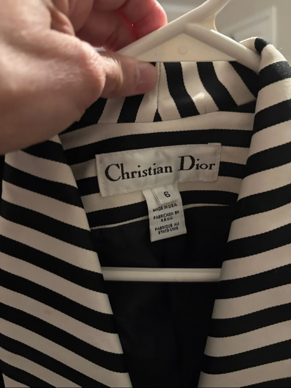 Christian Dior Black Blazer with Cream-and-Black Striped Shawl Collar